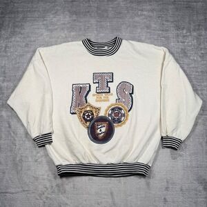 KTS Sports Wear Sweatshirt Mens White Striped Trim Vintage 80s Varsity Crest